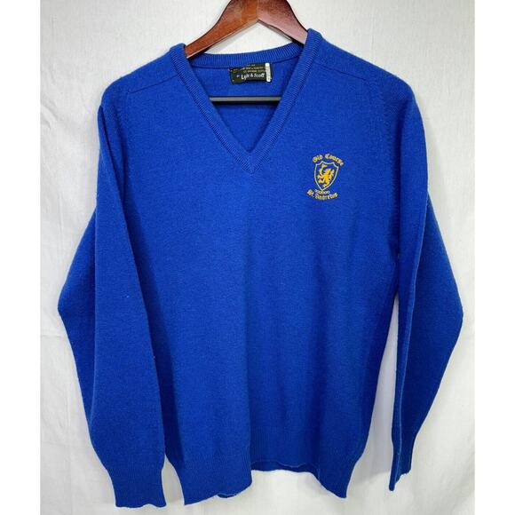 Lyle & Scott Other - Lyle & Scott Old Course St. Andrews Blue 100% Wool V Neck Pullover Sweater Golf